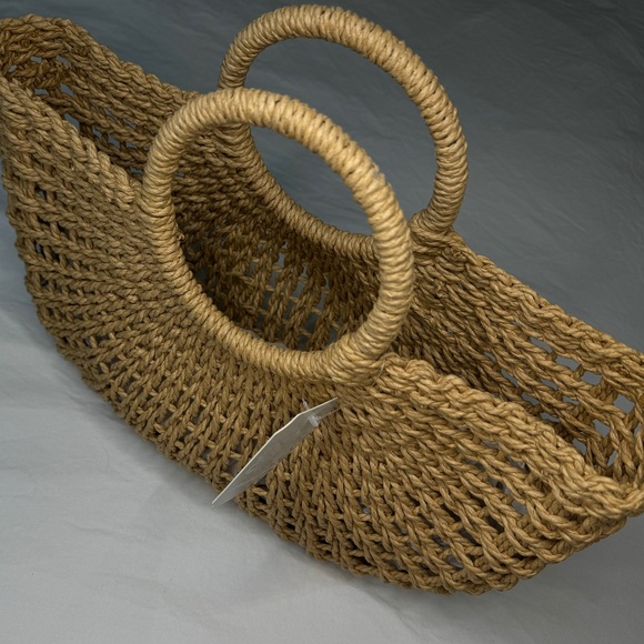 NWT Wicker Bag | Woven Straw Basket | Top Handle Bohemian Beach Bag *No Liner* - Picture 4 of 6